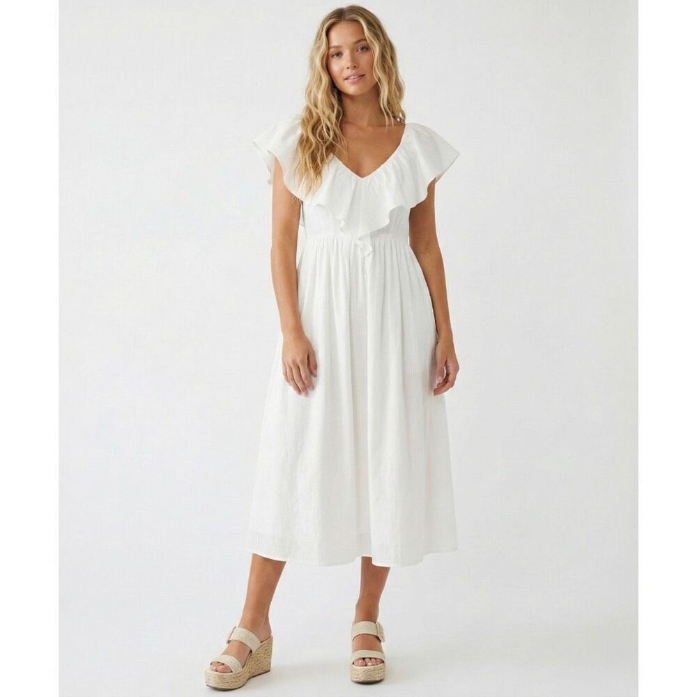 Adam Lippes Eyelet Ruffle Dress 10 White Bridal Midi Wedding Summer Designer